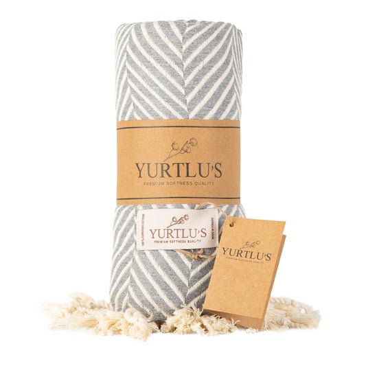 YURTLU'S Sapphire Series Turkish Beach Towel Pre-Washed 38"x72" Quick Dry and Highly Absorbent Oversized Sand-Free Stylish and Versatile for Beach, Spa, and Home Light 100% Cotton Peshtemal - Gray